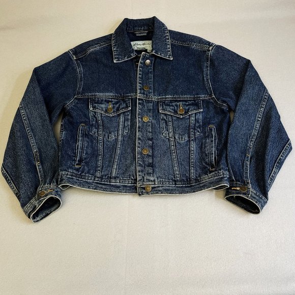 Eddie Bauer Jean Jacket Womens Medium M Blue Cotton‎ Denim Cropped Short Collar - Picture 1 of 9